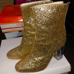 Sparkly Gold Chunky Heel Booties